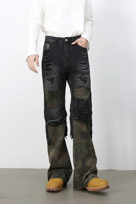 Men's Frayed Hem Camouflage Jeans Carauana Store