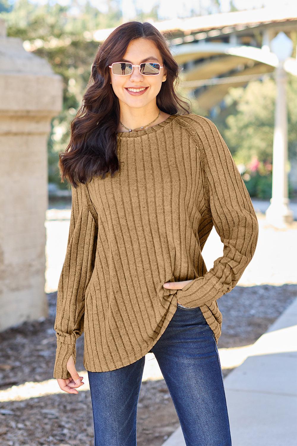 Basic Bae Full Size Ribbed Round Neck Long Sleeve Knit Top Carauana Store