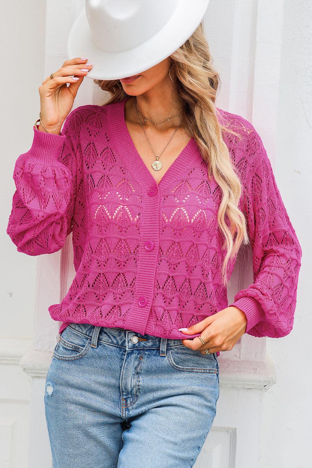 Openwork V-Neck Cardigan Carauana Store