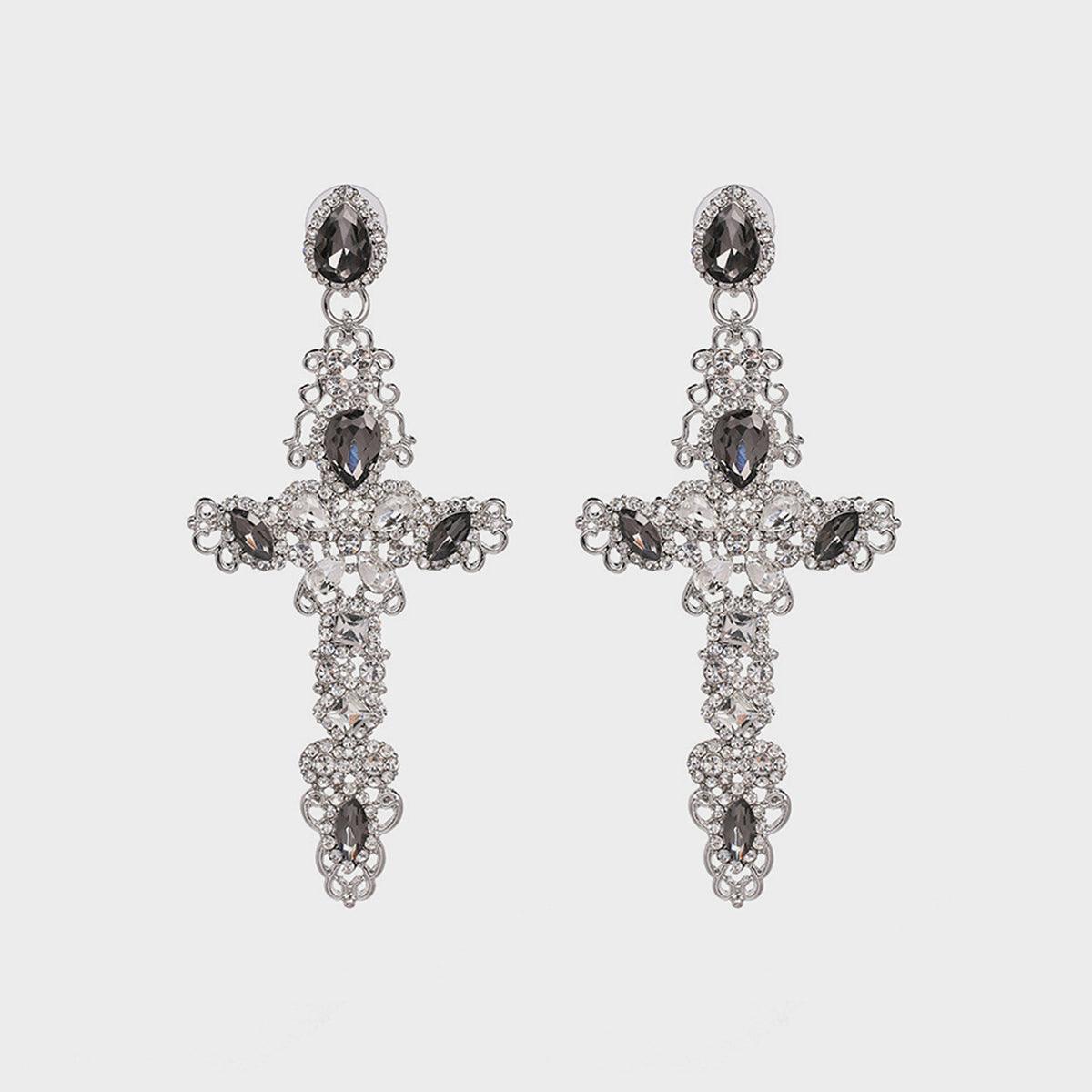 Rhinestone Alloy Cross Earrings Carauana Store