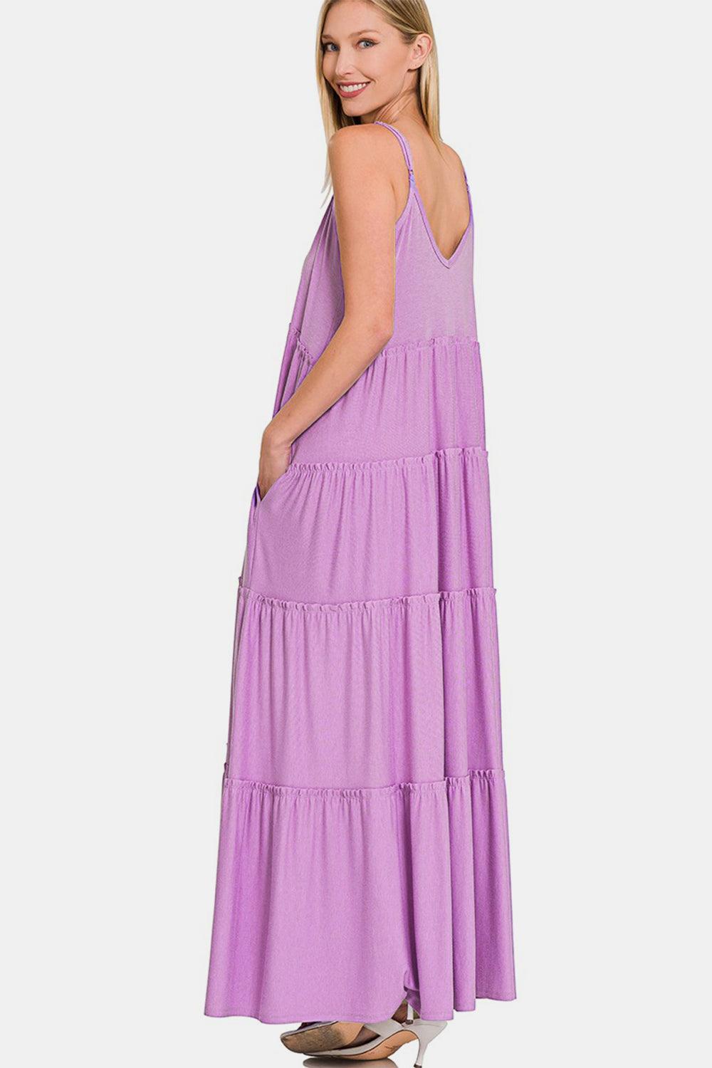 Zenana Frill Tiered V-Neck Maxi Cami Dress Carauana Store