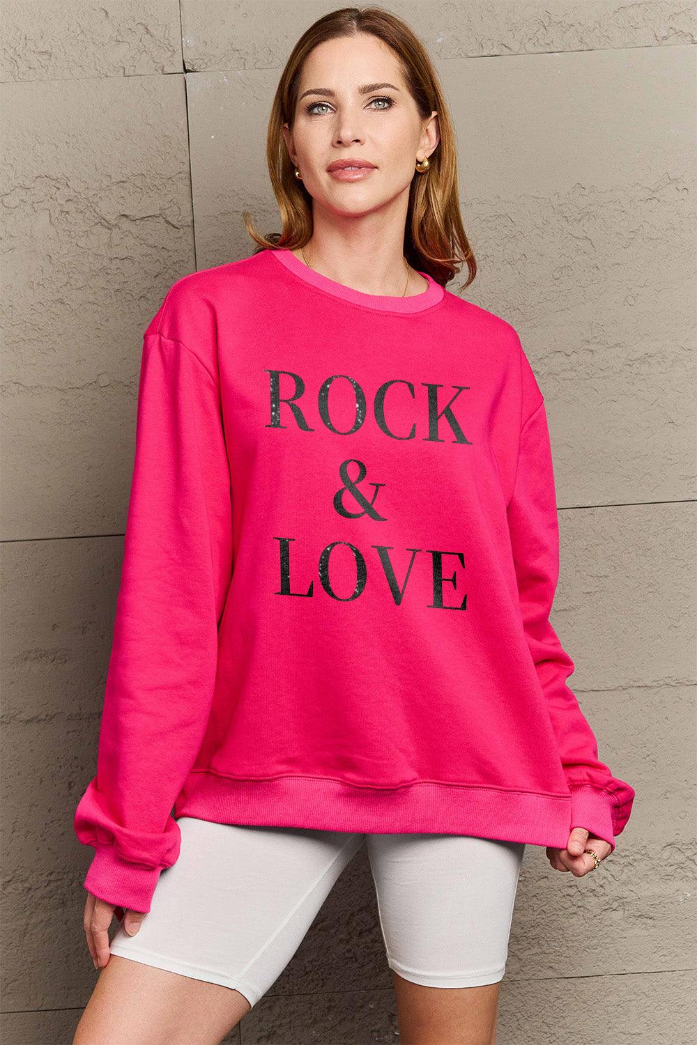 Simply Love Full Size ROCK & LOVE Round Neck Sweatshirt Carauana Store