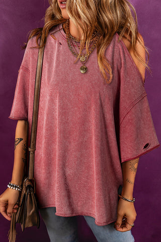 Clay One Shoulder Half Sleeve Oversized Tunic T Shirt