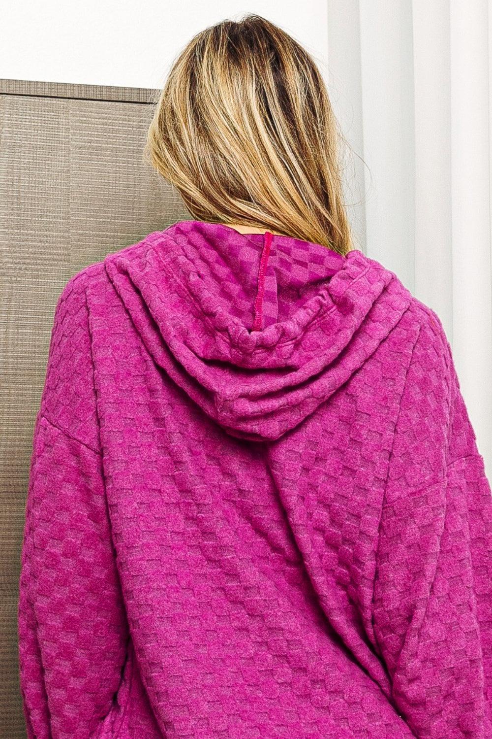 BiBi Brushed Checker Drawstring Long Sleeve Hoodie Carauana Store