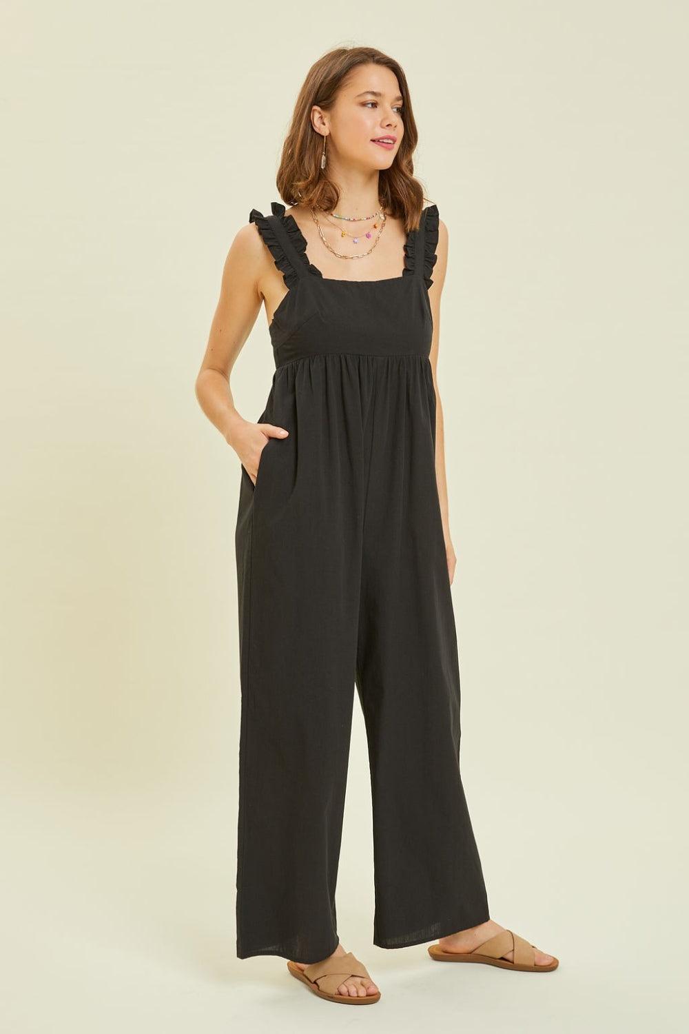HEYSON Full Size Ruffled Strap Back Tie Wide Leg Jumpsuit Carauana Store