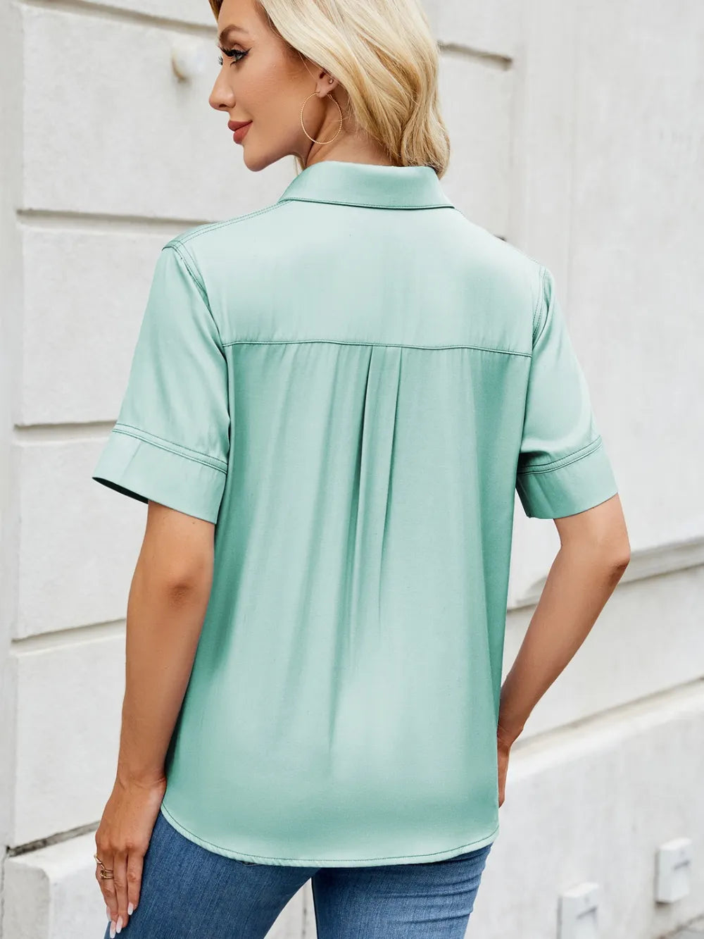 Collared Neck Short Sleeve Shirt Carauana Store