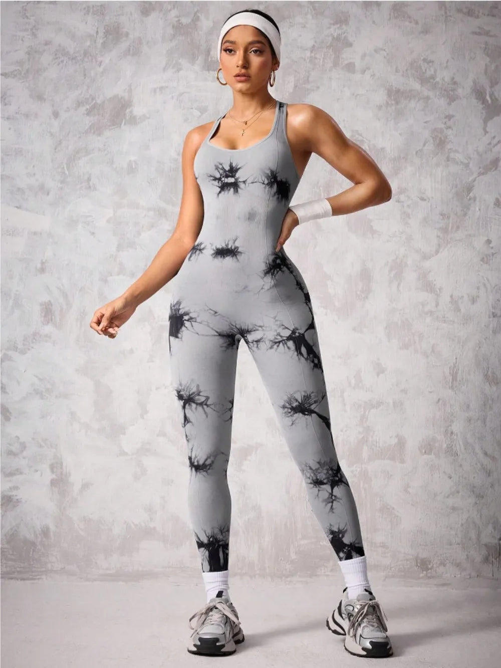 Back Crisscross Tie-Dye Scoop Neck Active Jumpsuit Carauana Store