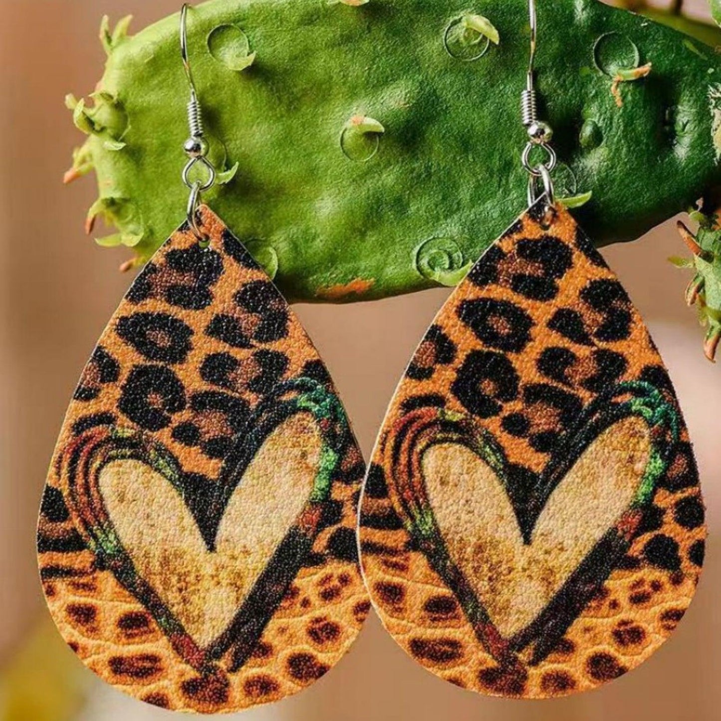 PU Leather Leopard Teardrop Earrings Carauana Store