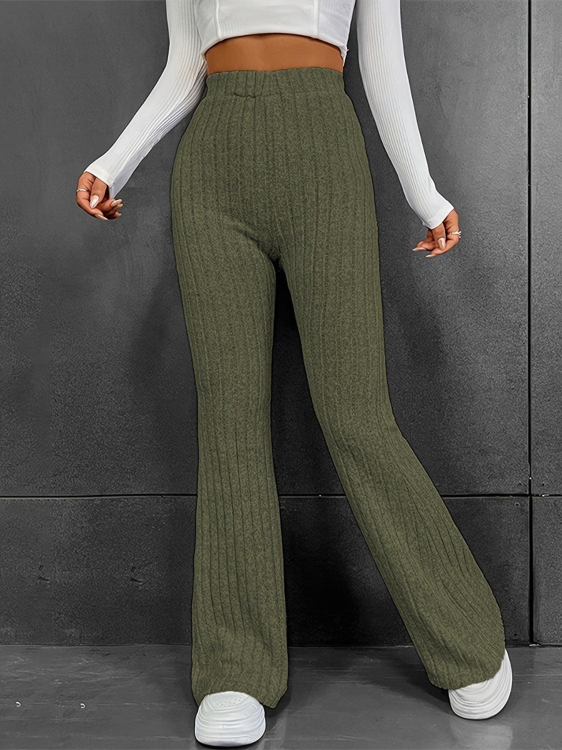 Ribbed High Waist Bootcut Pants Carauana Store