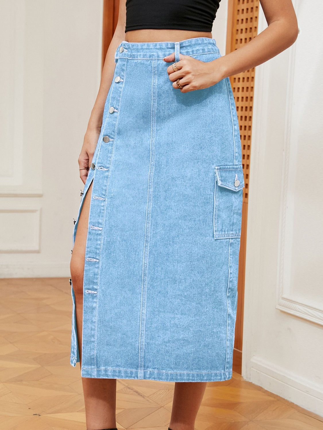 Button Down Denim Skirt Carauana Store