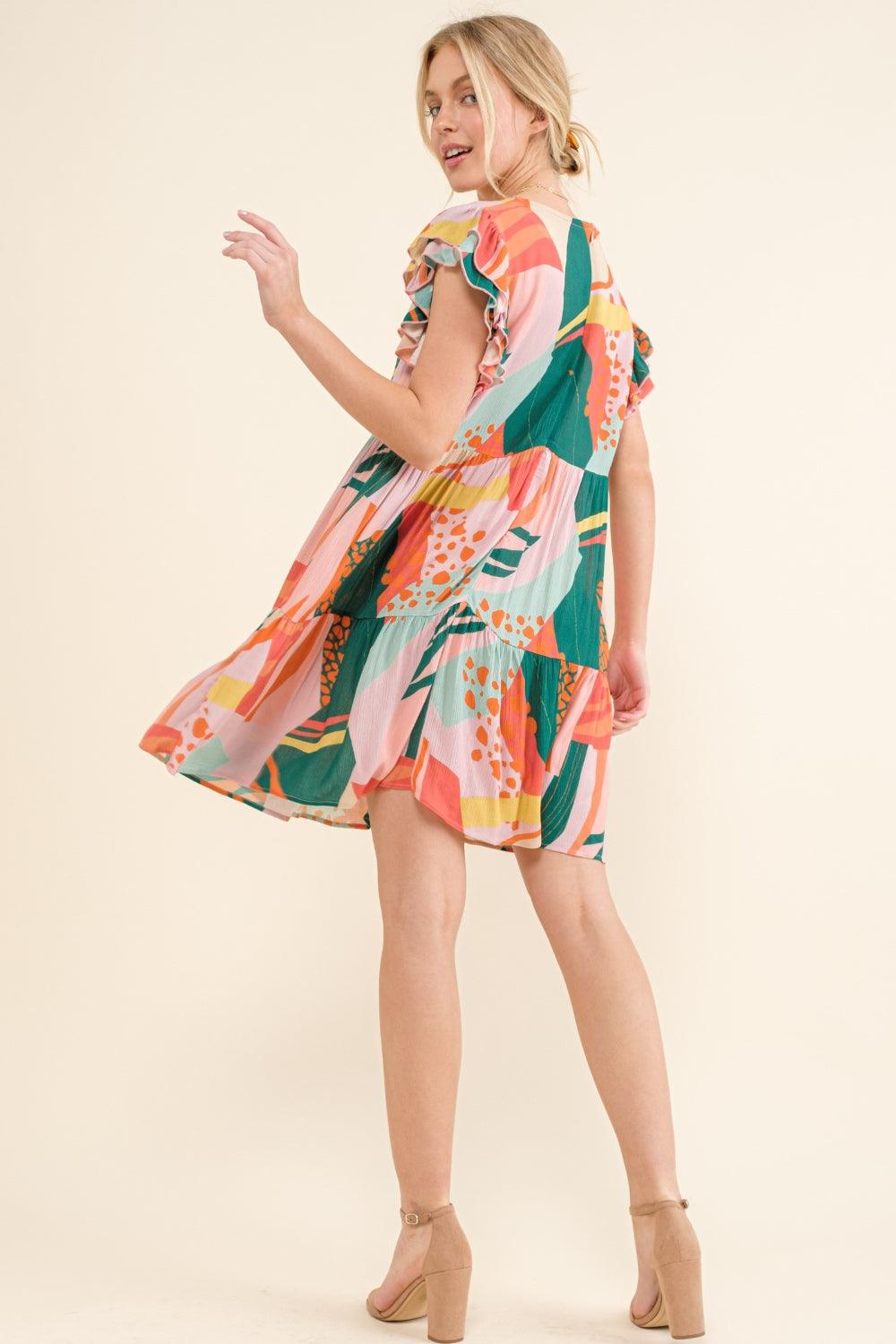 And The Why Printed Double Ruffle Sleeve Dress Carauana Store