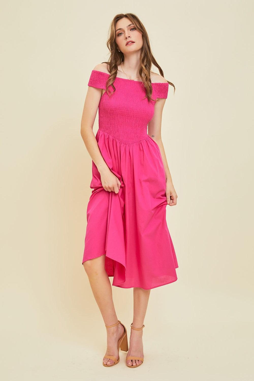 HEYSON Off-Shoulder Smocked Midi Dress Carauana Store