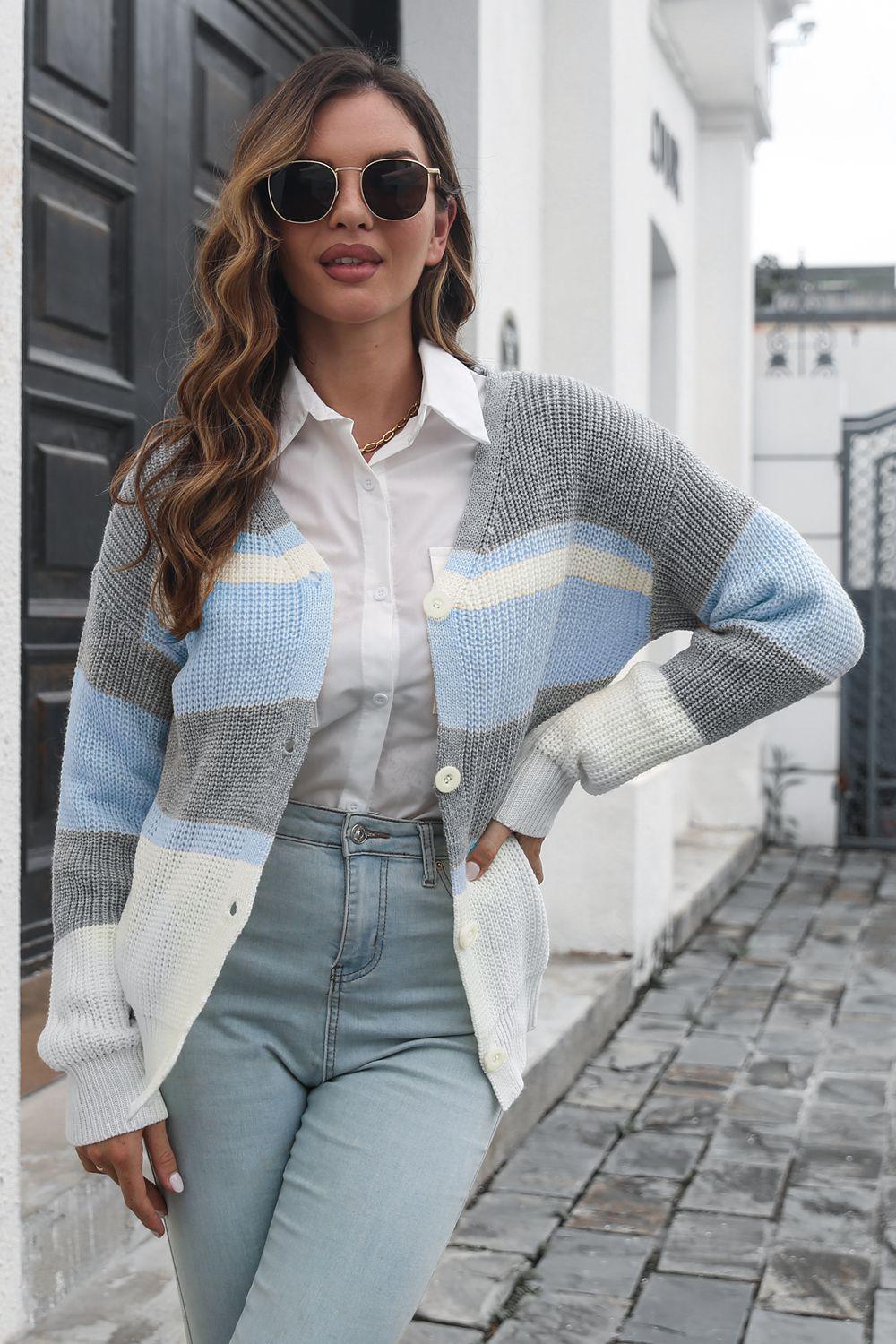 Color Block Button Down Cardigan Carauana Store