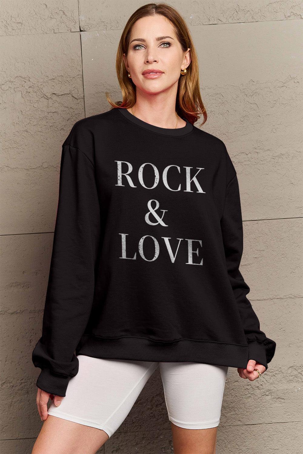 Simply Love Full Size ROCK & LOVE Round Neck Sweatshirt Carauana Store