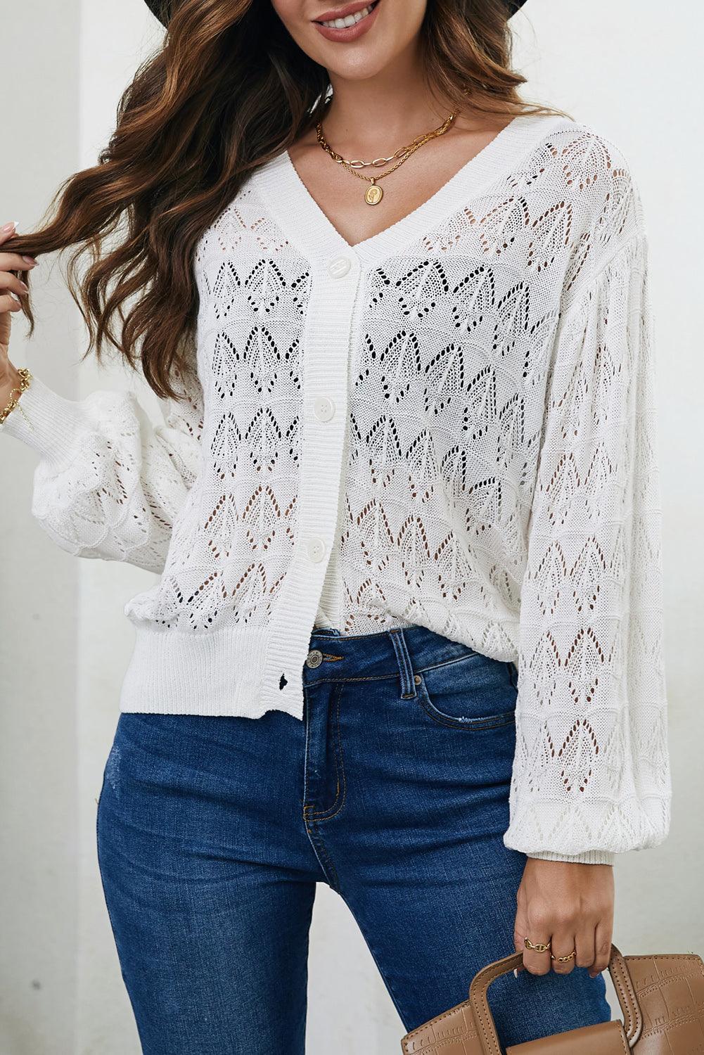 Openwork V-Neck Cardigan Carauana Store