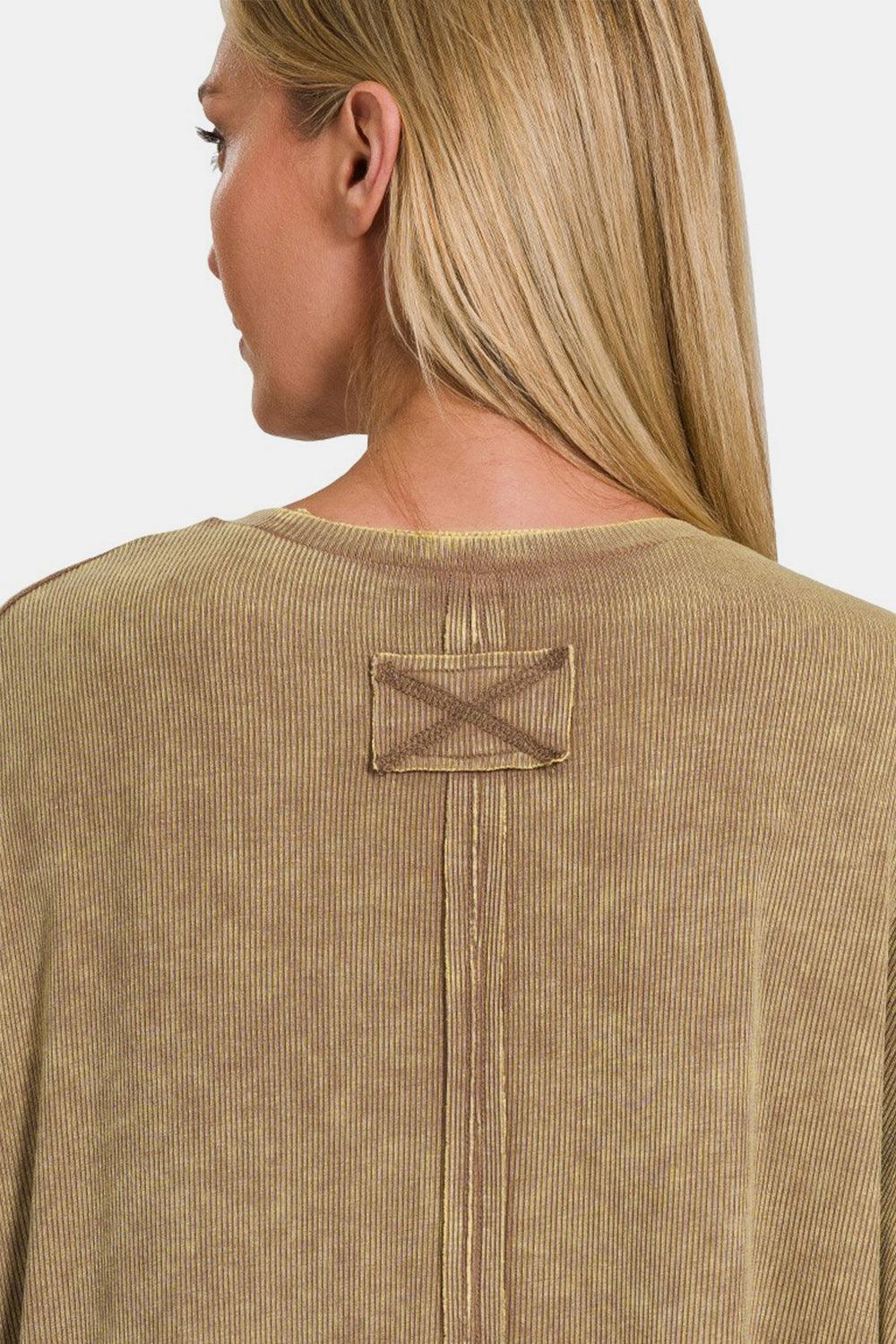Zenana Ribbed Round Neck Drop Shoulder T-Shirt Carauana Store