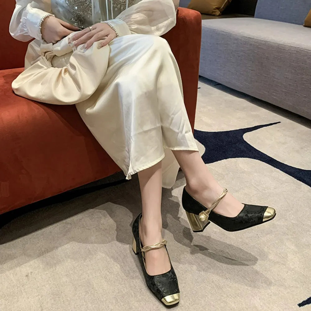 Square Toe Block Heels Pumps Carauana Store