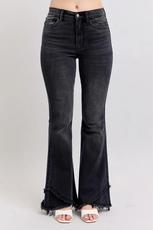 Judy Blue Full Size High Waist Flare W/ Mock Fray Tulip Hem Plus Size Carauana Store