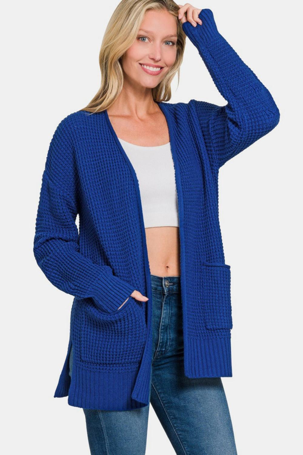 Zenana Waffle Open Front Sweater Cardigan Carauana Store
