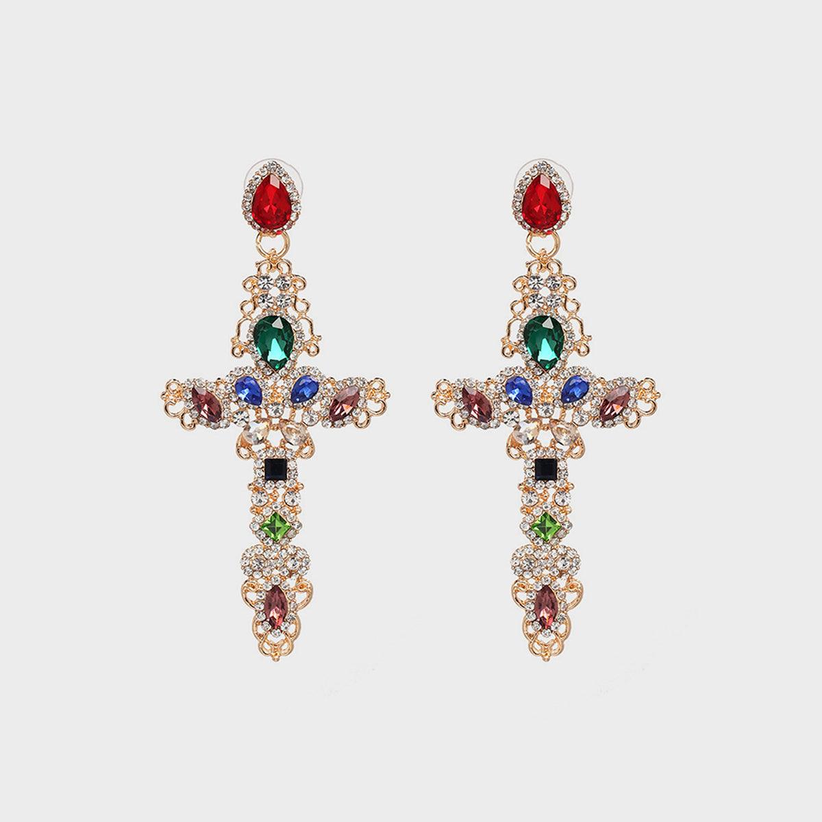 Rhinestone Alloy Cross Earrings Carauana Store