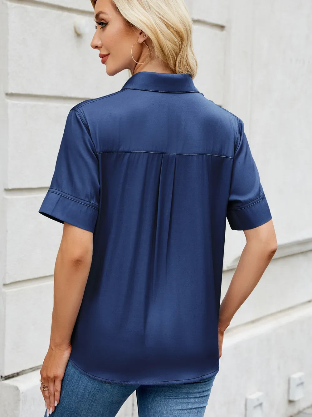Collared Neck Short Sleeve Shirt Carauana Store