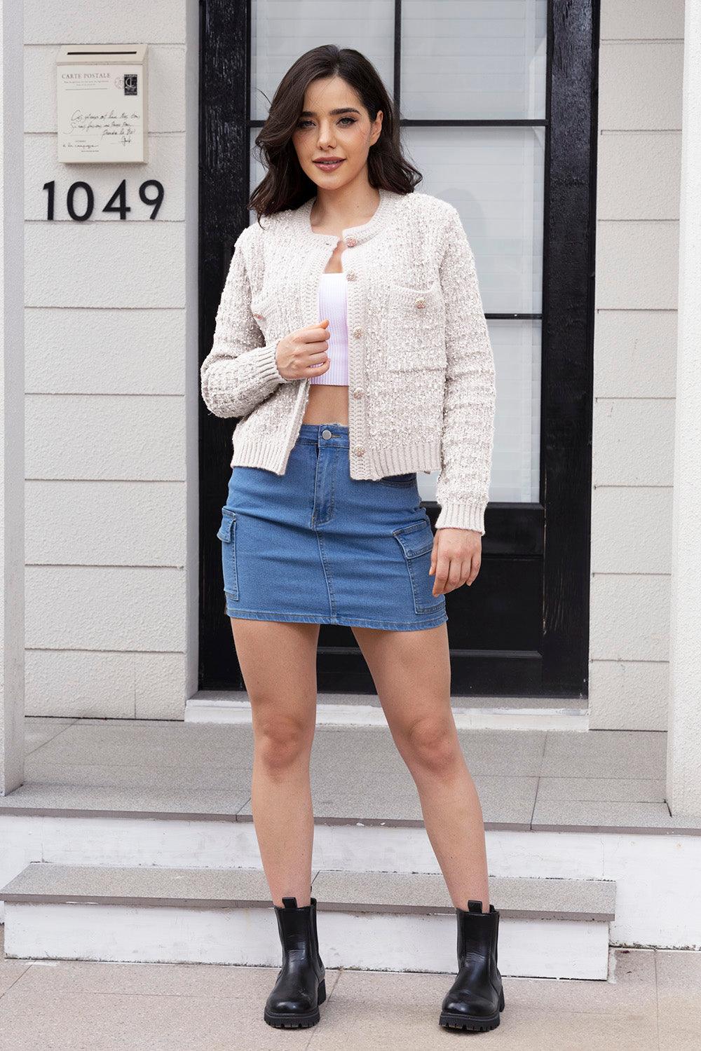 Button Up Round Neck Cardigan Carauana Store