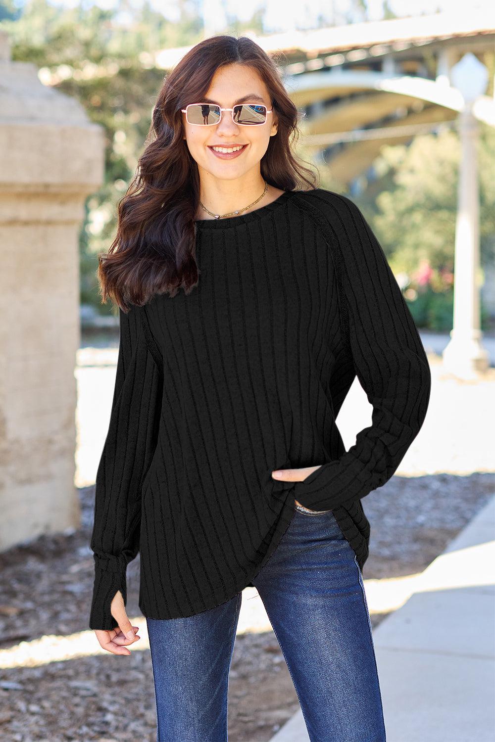 Basic Bae Full Size Ribbed Round Neck Long Sleeve Knit Top Carauana Store