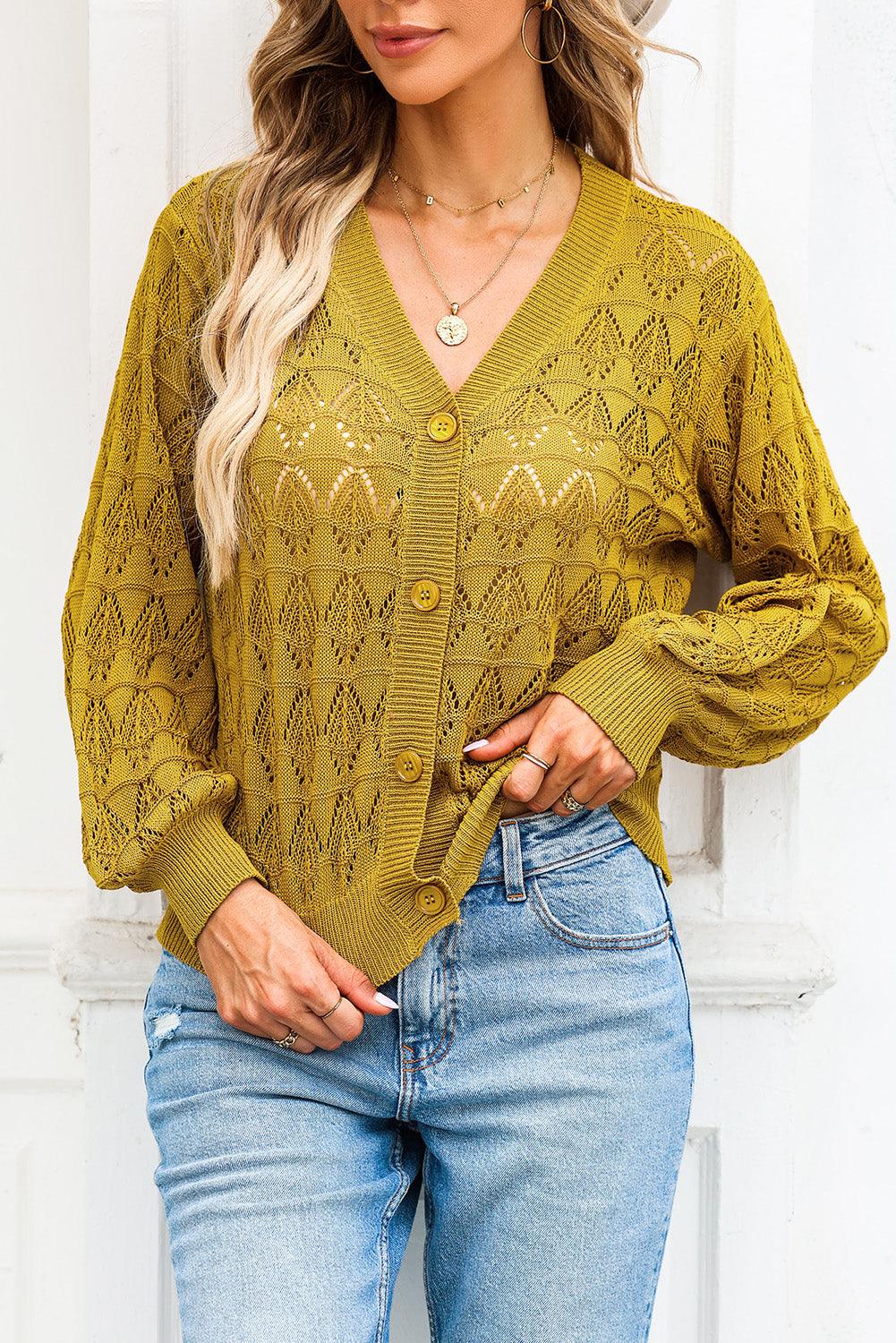 Openwork V-Neck Cardigan Carauana Store