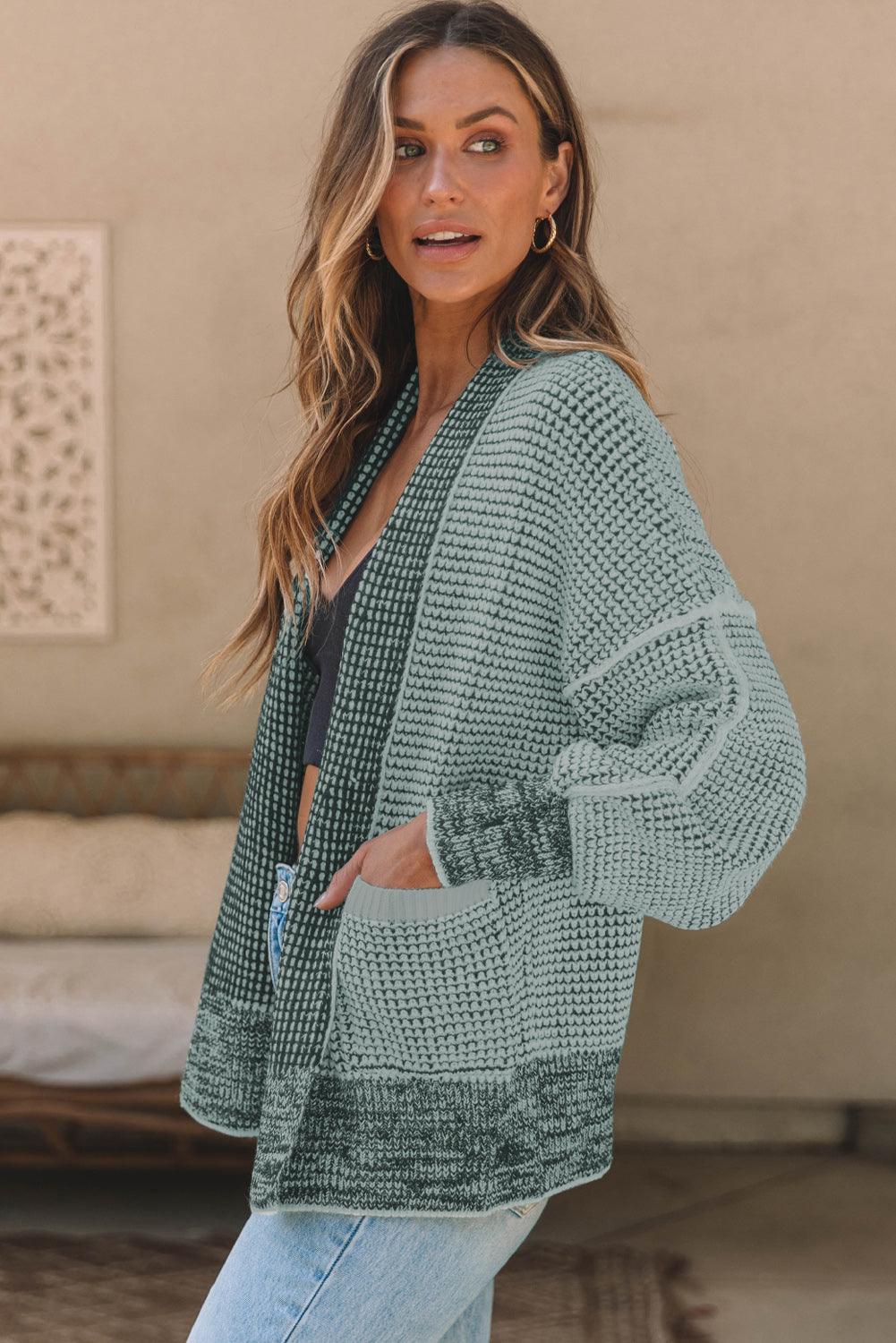 Waffle-knit Pocketed Open Front Cardigan Carauana Store
