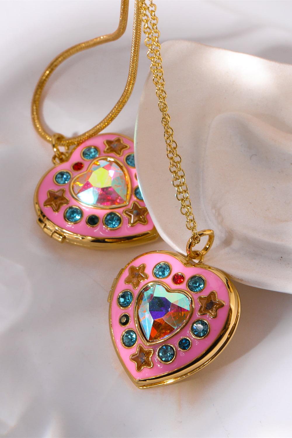 Rhinestone Decor Heart Box Pendant Necklace Carauana Store