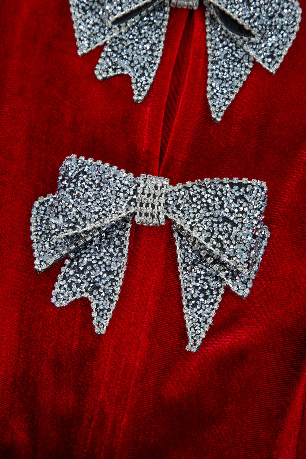 Fiery Red Bowknot Decor High Waist Velvet Mini Dress