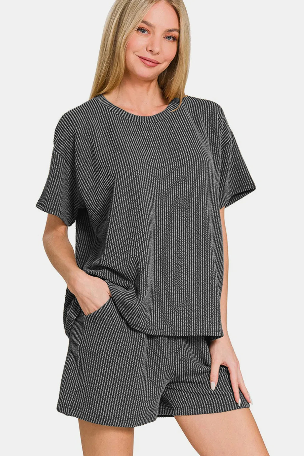 Zenana Rib Short Sleeve T-Shirt and Shorts Set Carauana Store