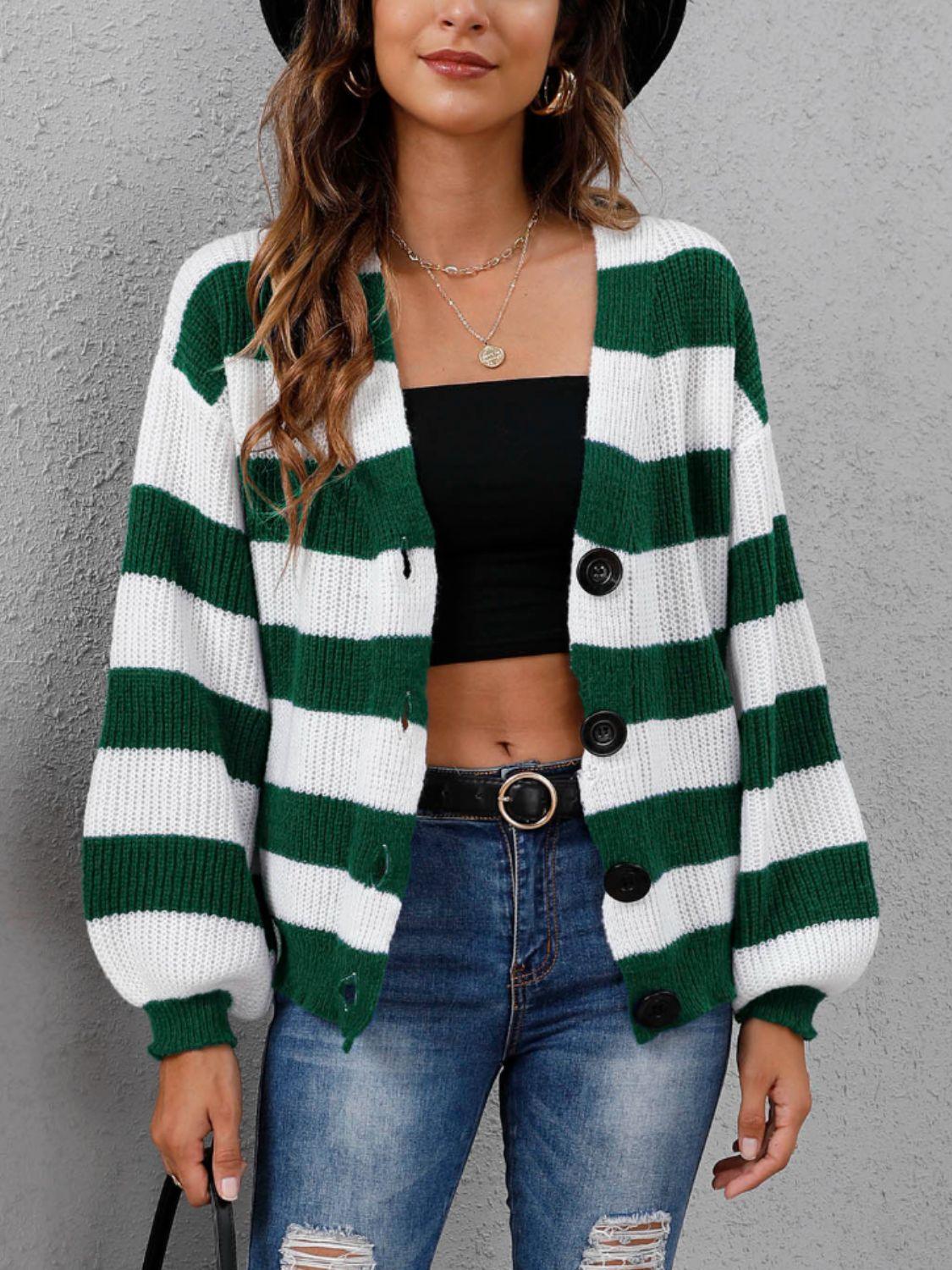 Striped Button Up Long Sleeve Sweater Carauana Store