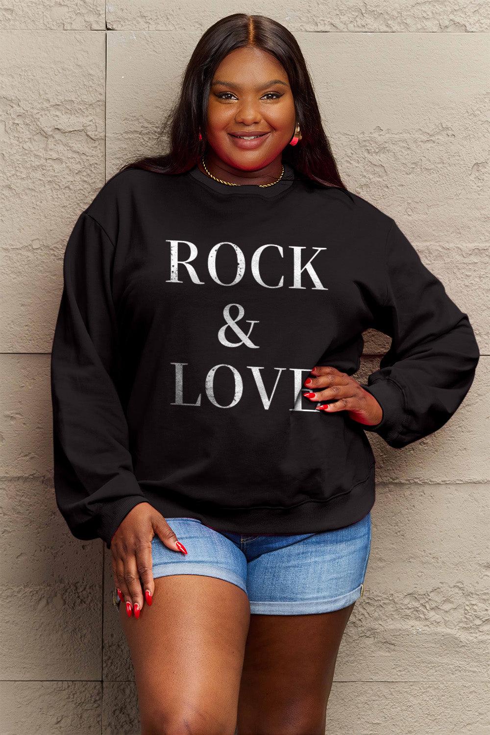 Simply Love Full Size ROCK & LOVE Round Neck Sweatshirt Carauana Store