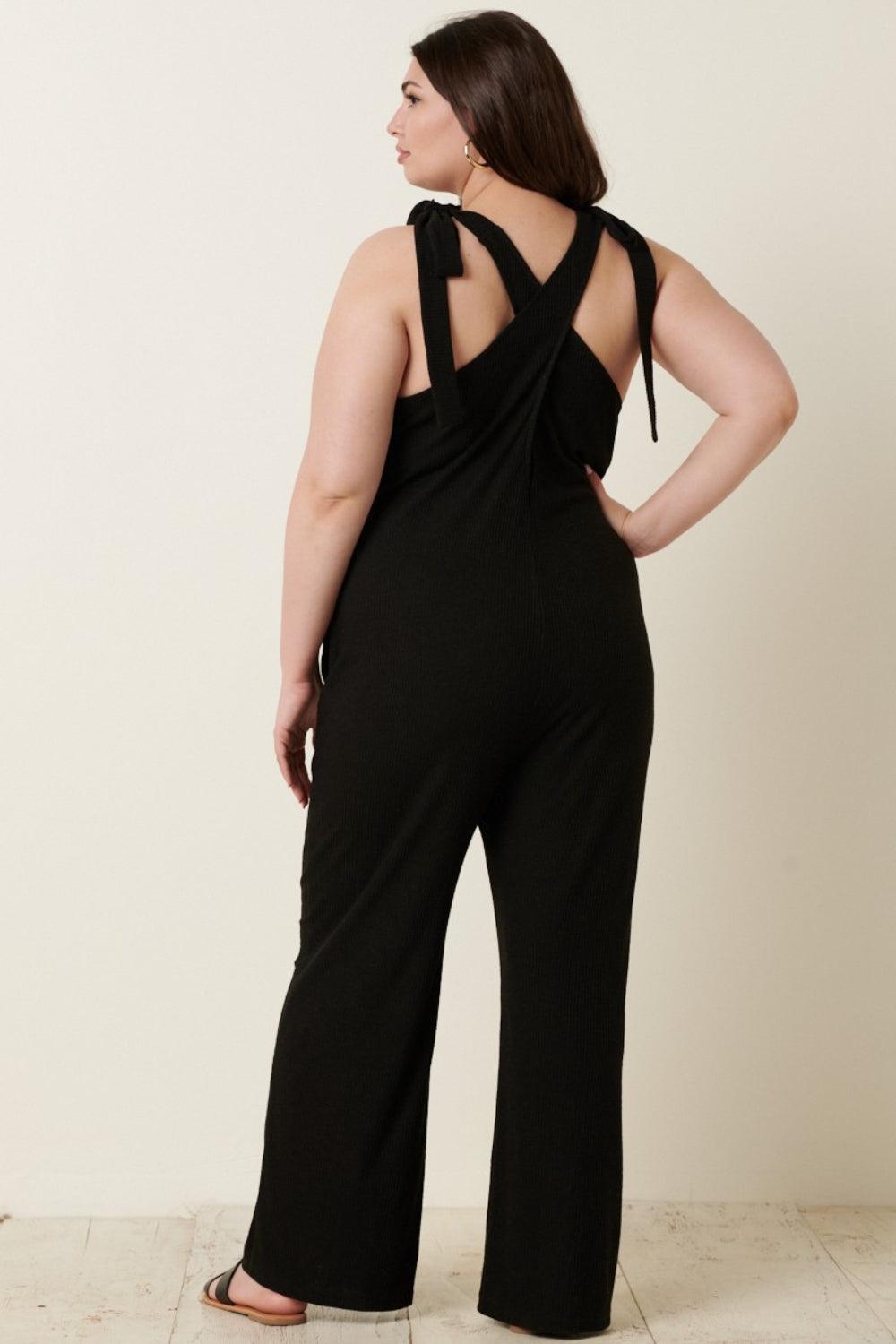 Mittoshop Rib Knit V-Neck Cross Back Jumpsuit Carauana Store