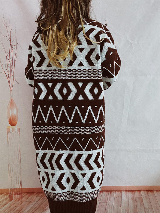 Geometric Button Front Longline Cardigan Carauana Store