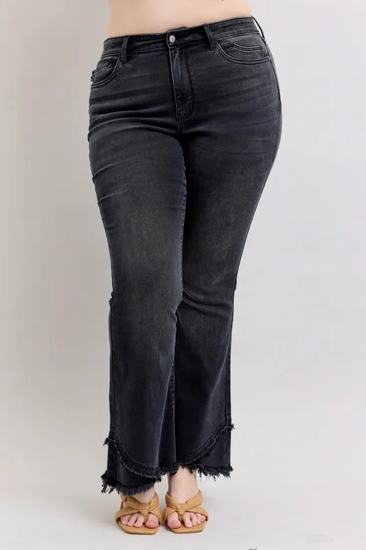 Judy Blue Full Size High Waist Flare W/ Mock Fray Tulip Hem Plus Size Carauana Store