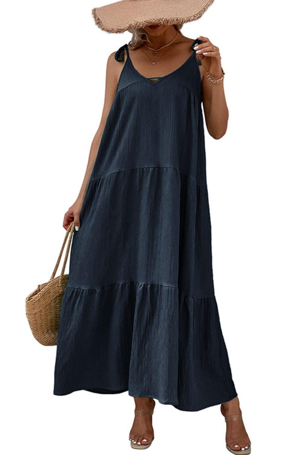 Tie-Shoulder Tiered Maxi Dress Carauana Store