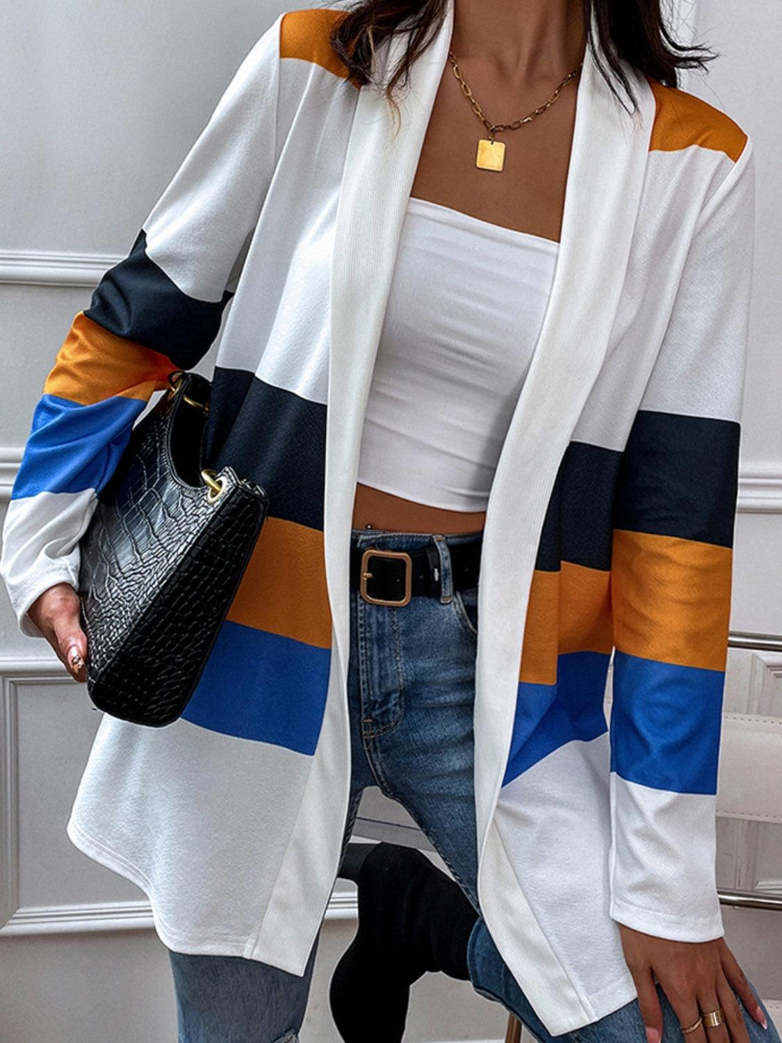 Shiny Color Block Open Front Cardigan Carauana Store