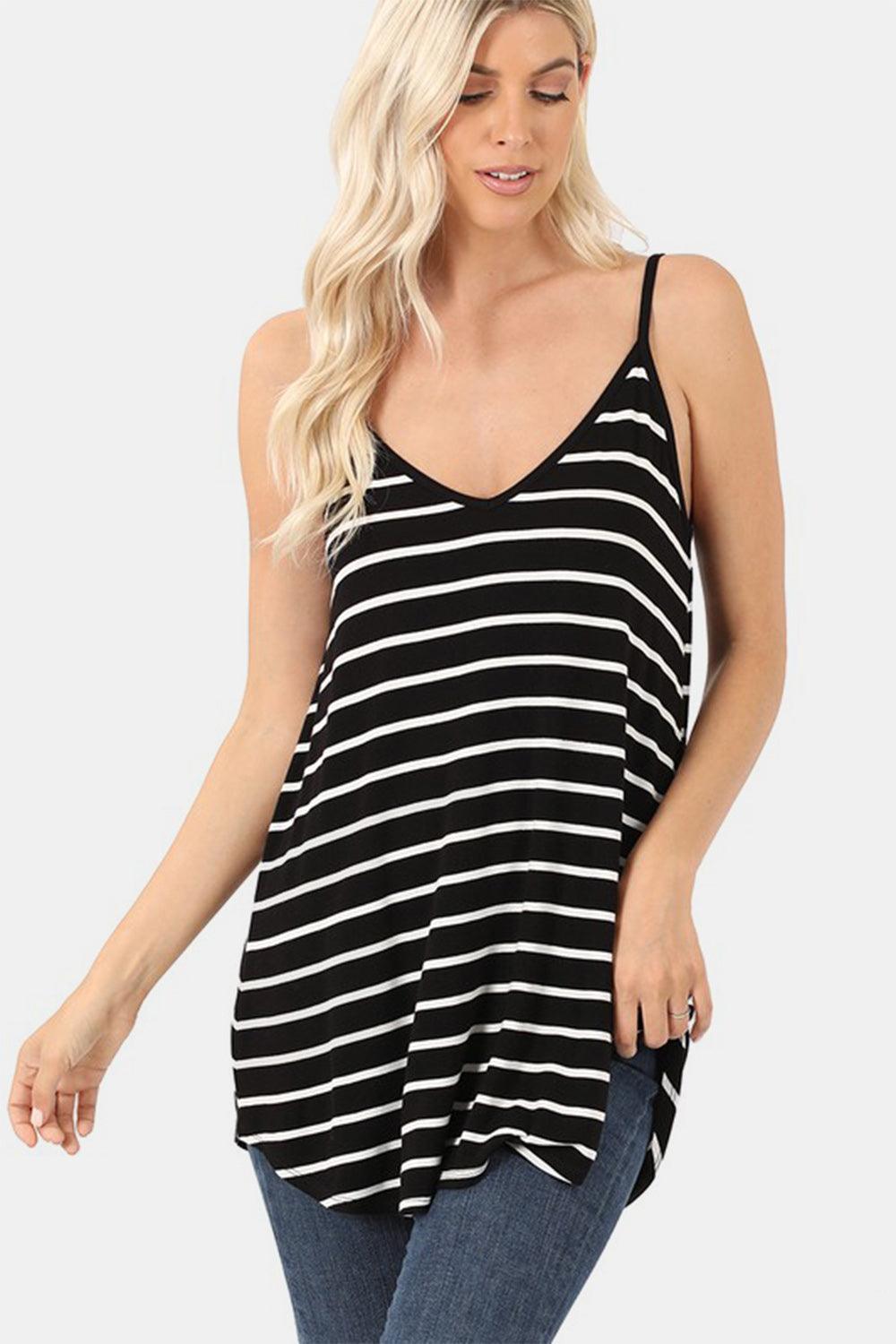 Zenana Striped V-Neck Curved Hem Cami Carauana Store