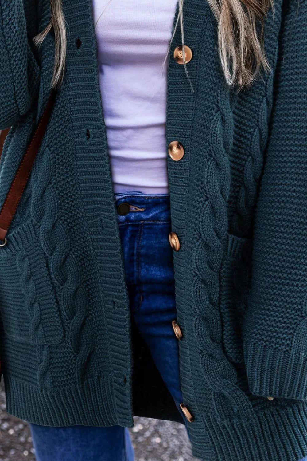 Cable-Knit Button Up Long Sleeve Cardigan Carauana Store