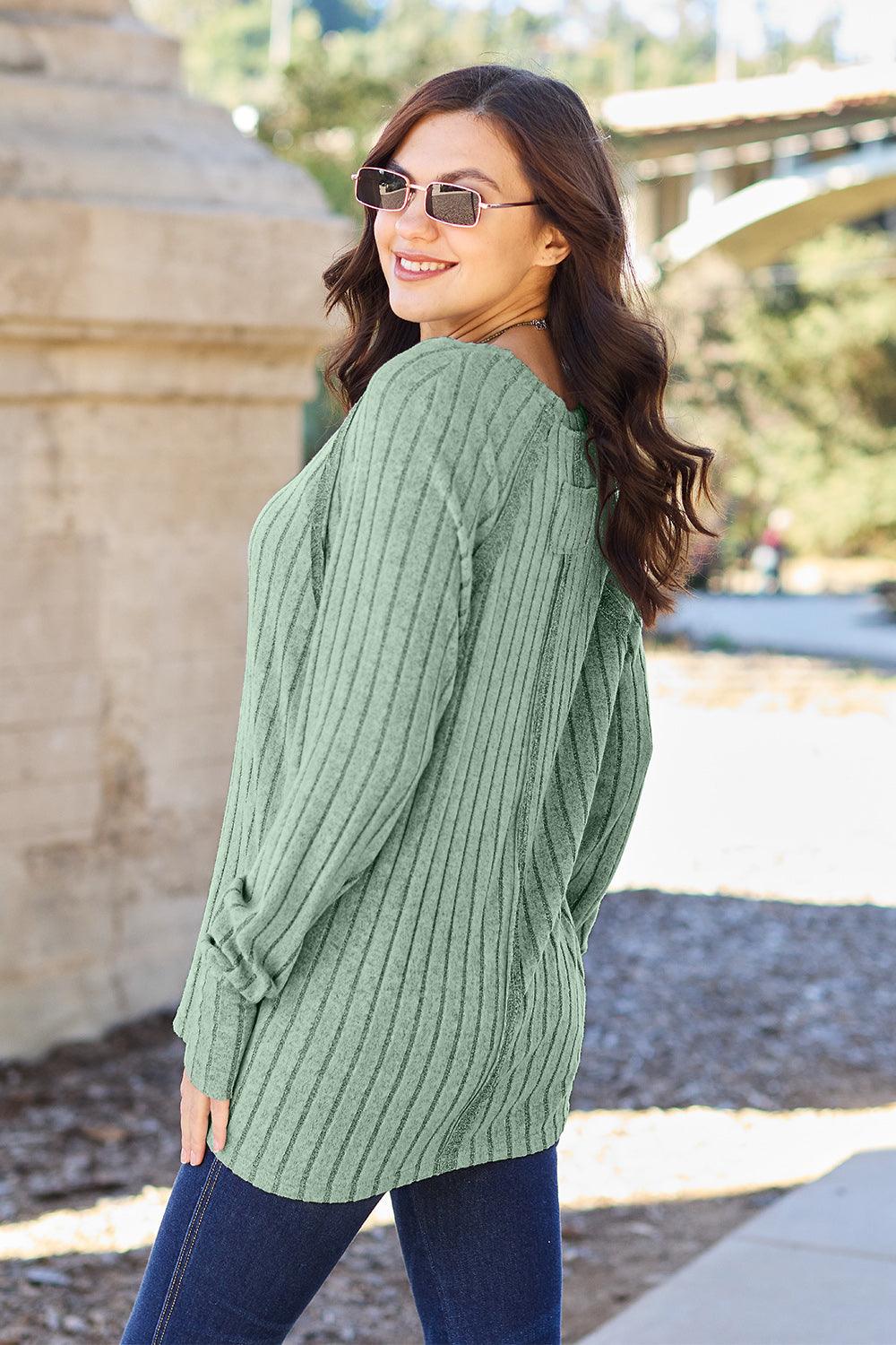 Basic Bae Full Size Ribbed Round Neck Long Sleeve Knit Top Carauana Store