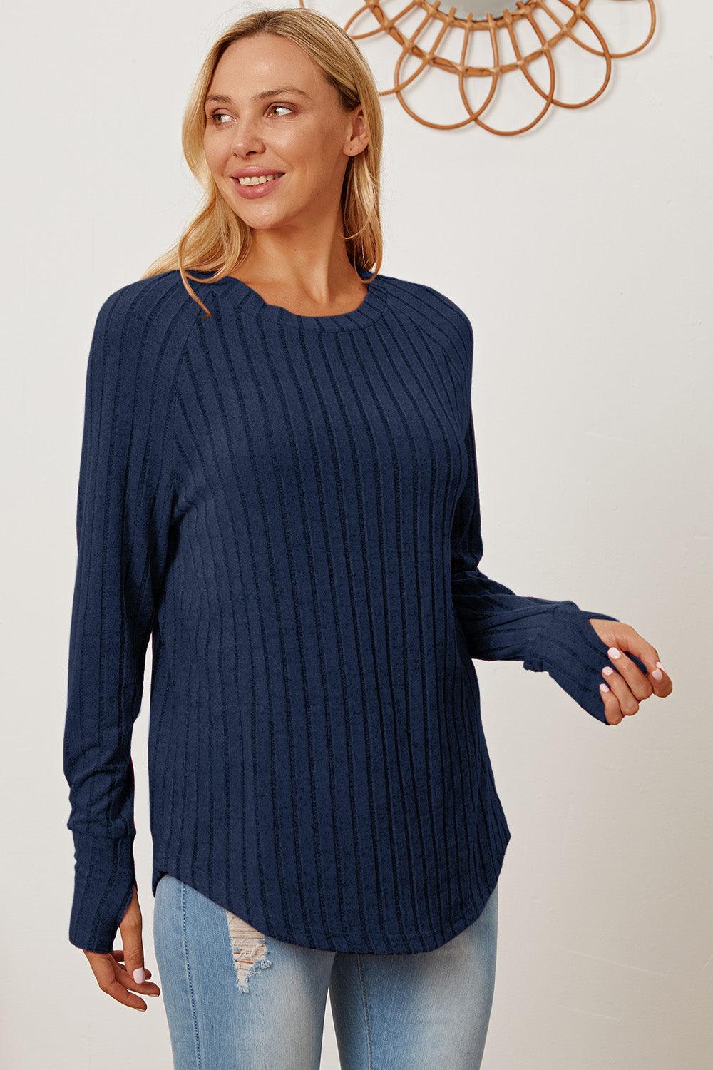 Basic Bae Full Size Ribbed Thumbhole Sleeve T-Shirt Carauana Store