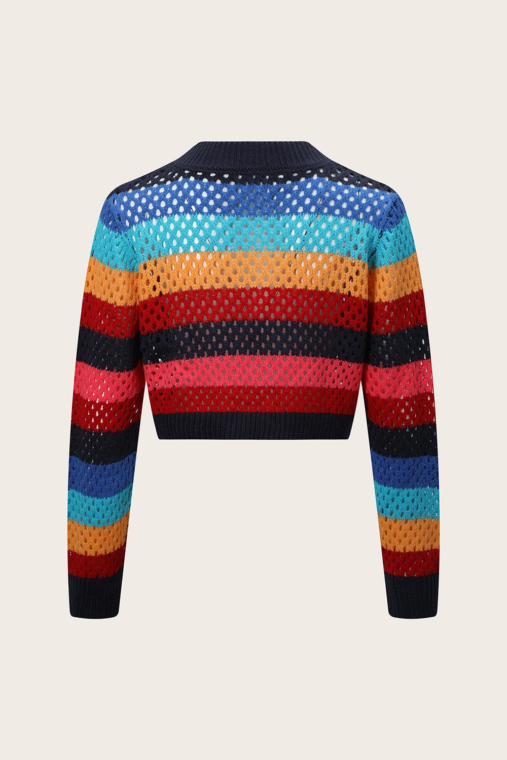 Openwork Color Block Tied Cardigan Carauana Store