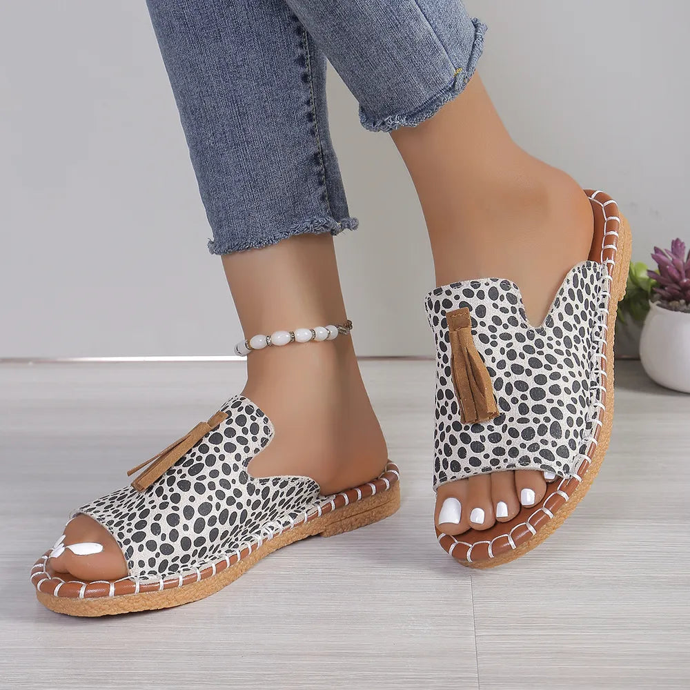 Fringe Leopard Open Toe Sandals Carauana Store