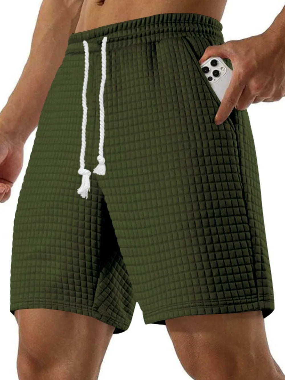 Men's Full Size Drawstring Textured Shorts Plus Size Carauana Store