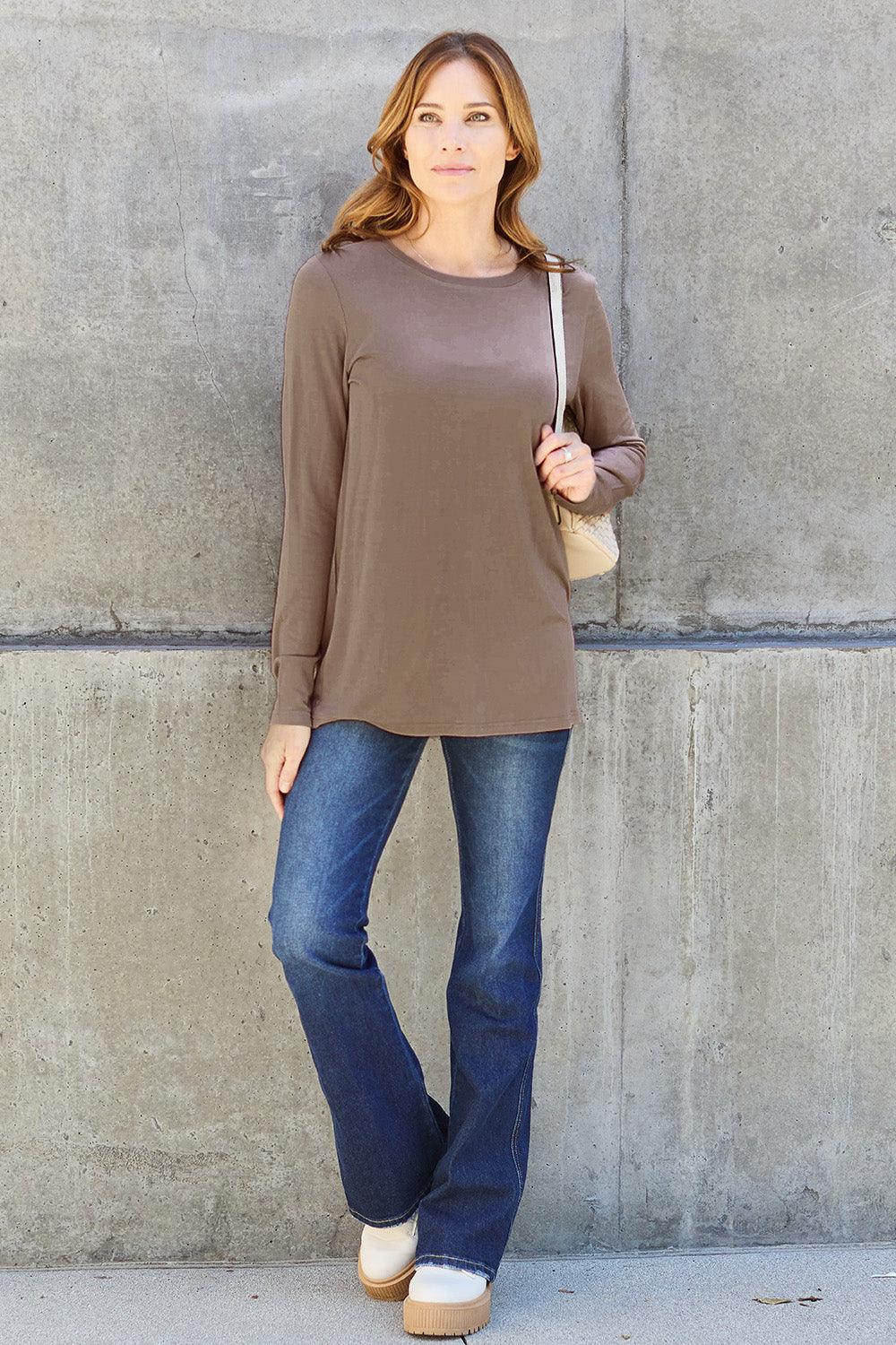 Basic Bae Full Size Round Neck Long Sleeve Top Carauana Store
