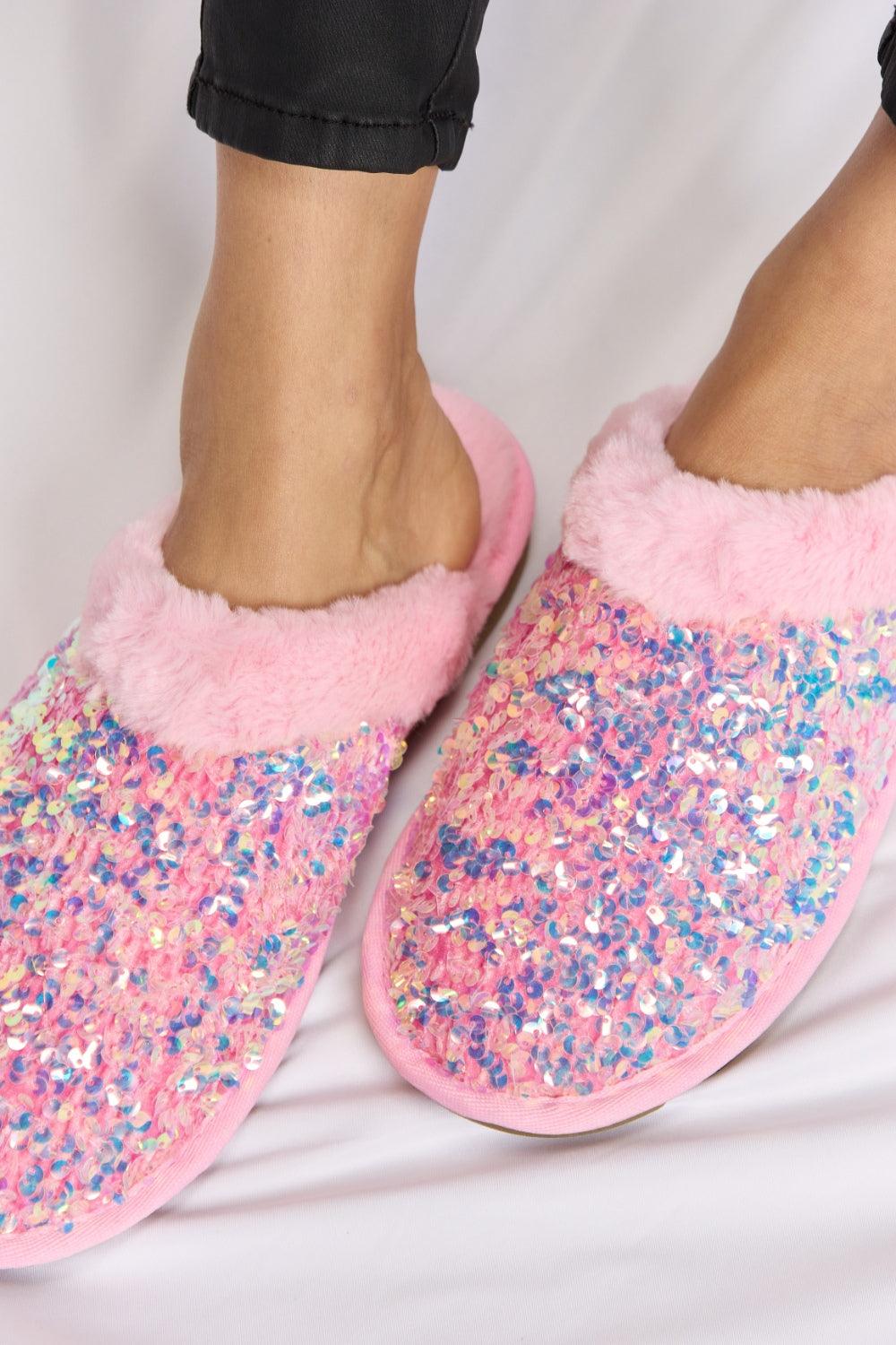 Forever Link Sequin Plush Round Toe Slippers Carauana Store