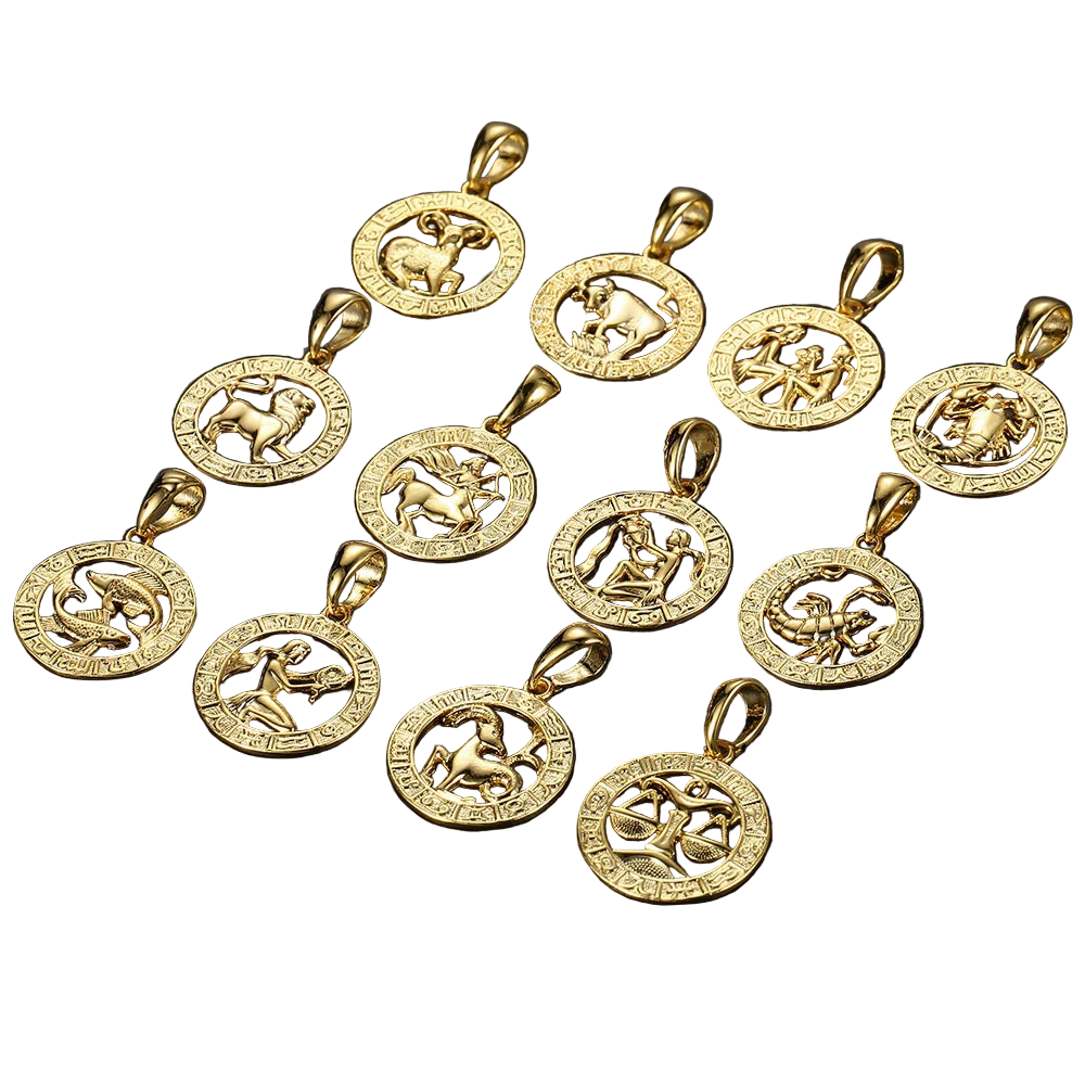 Gold pendants with zodiac symbols