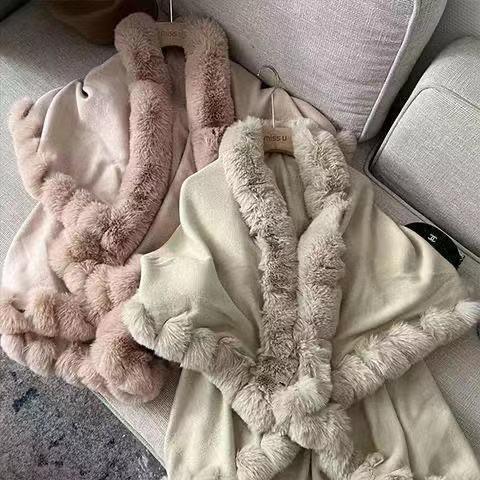 Loose Coat Faux Fox Fur Poncho Wool Coats Women Tassel Cloak Warm Outwear Carauana Store